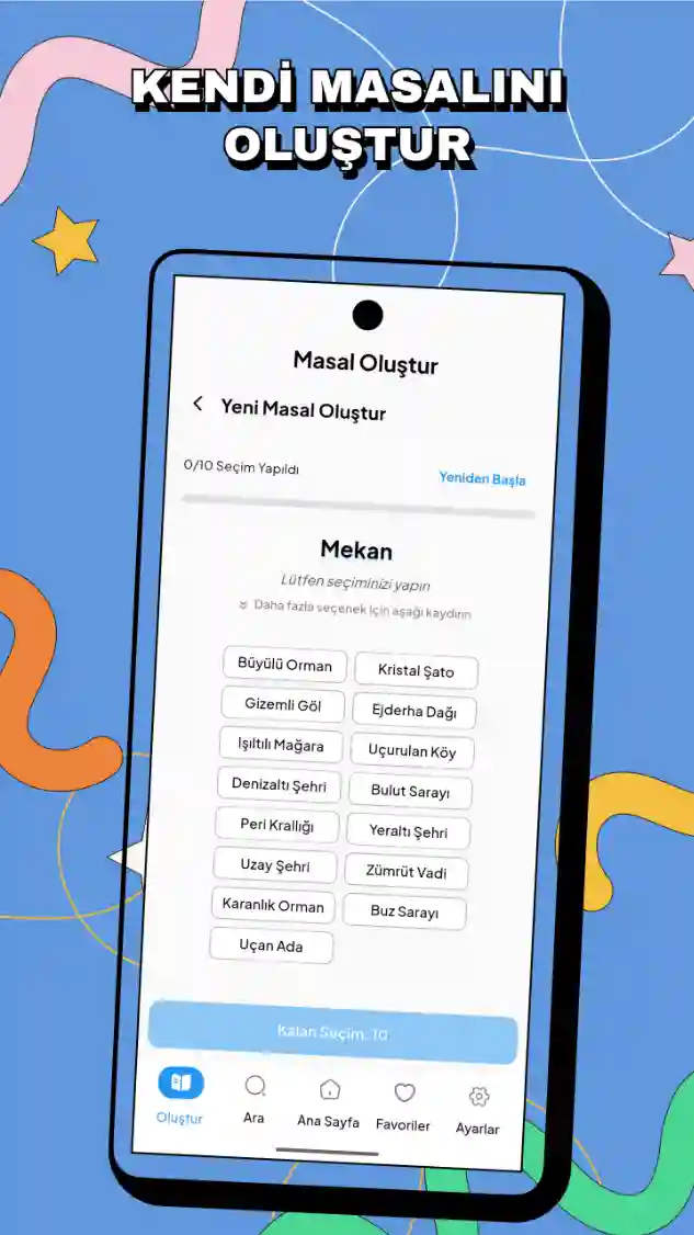 Yapay zeka ile masal oluşturma ekranı